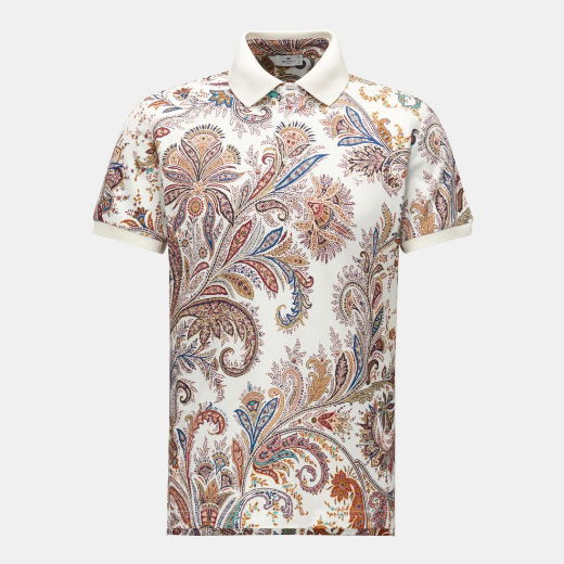 Gemustertes Poloshirt für Herren in weiß mit Paisley-Muster