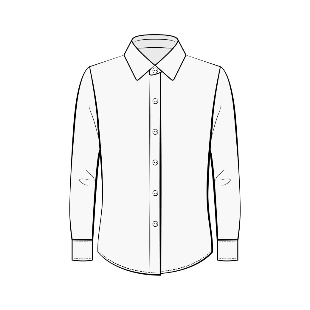 Slim Fit Herrenhemd mit Kragen, Knopfleiste, langen Ärmeln und Manschetten, klarer schwarzer Umriss auf weißem Hintergrund.