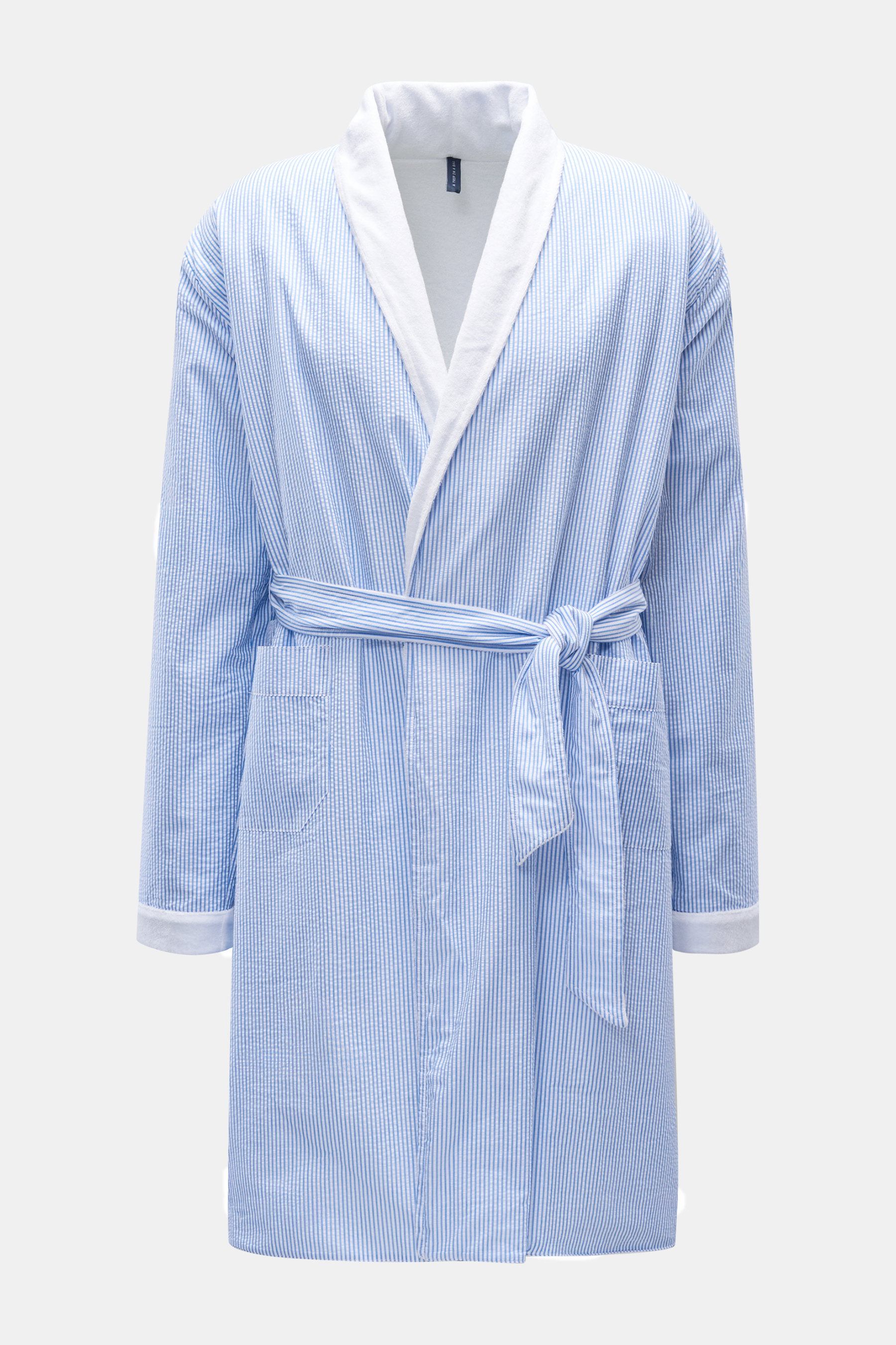 04651/ A trip in a bag Seersucker-Bademantel 'Beach Coat' graublau/weiß gestreift