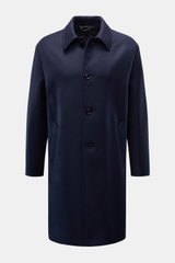 Doppiaa Mantel 'Aaladin' navy aus Woll-Mix, frontale Ansicht, Regular Fit, Vier-Knopf-Leiste, Umlegekragen, schräge Taschen, halb gefüttert.