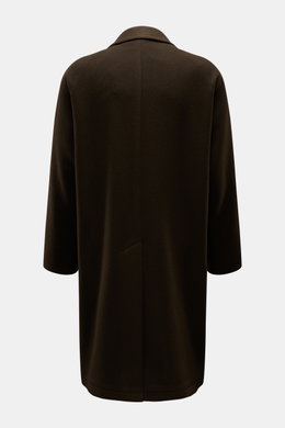 Tagliatore Mantel 'Lloyd' dunkelbraun aus reiner Schurwolle, Rückansicht, Regular Fit, halb gefüttert, mit Rückenmittelschlitz.