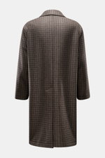 Rückansicht: Tagliatore Mantel 'Lloyd' graubraun/navy/grau kariert aus Schurwolle, Regular Fit, Hahnentritt-Muster, Rückenmittelschlitz.