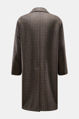 Rückansicht: Tagliatore Mantel 'Lloyd' graubraun/navy/grau kariert aus Schurwolle, Regular Fit, Hahnentritt-Muster, Rückenmittelschlitz.