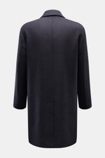 Back view of Circolo 1901 Wollmantel graublau, a slim fit grey-blue wool coat with a soft feel, back vent, and classic collar.