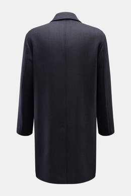 Back view of Circolo 1901 Wollmantel graublau, a slim fit grey-blue wool coat with a soft feel, back vent, and classic collar.