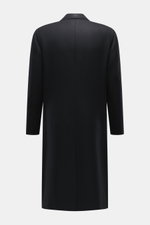 Rückansicht des schwarzen Cesare Attolini Cashmere Mantels, Slim Fit, aus reinem Cashmere mit Rückenmittelschlitz, weichem Griff und fallendem Revers.