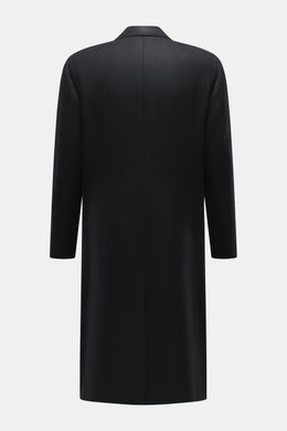 Rückansicht des schwarzen Cesare Attolini Cashmere Mantels, Slim Fit, aus reinem Cashmere mit Rückenmittelschlitz, weichem Griff und fallendem Revers.