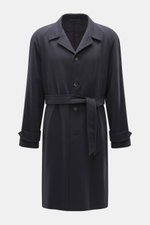 Vorderansicht des Stile Latino Cashmere Mantel 'Zante' navy aus reinem Cashmere mit Slim Fit, Taillengürtel, Raglanärmeln und variablen Reverskragen.