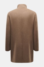 Montecore Cashmere Coat taupe shown from the back in pure cashmere with a stand-up collar and soft touch, slim fit, unlined design.