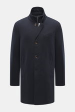 Montecore Down short coat dark navy front view, pure virgin wool, slim fit, four-button placket, removable double front, high collar with zipper.  

<p>This exclusive short coat from MONTECORE made of fine virgin wool with a removable double front and war