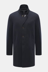 Montecore Down short coat dark navy front view, pure virgin wool, slim fit, four-button placket, removable double front, high collar with zipper.  

<p>This exclusive short coat from MONTECORE made of fine virgin wool with a removable double front and war