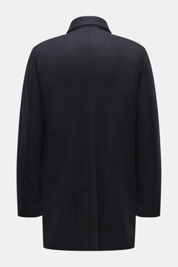 Rückansicht der Mandelli Cashmere Jersey-Jacke navy, slim fit mit Umlegekragen, Rückenmittelschlitz und weichem Cashmere-Jersey.