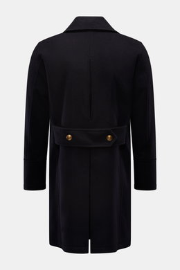 Back view of Sealup Pea coat 'Maestrale' navy, made of wool-cashmere blend, lightweight padding, wide collar, gold buttons on back waist tab.
