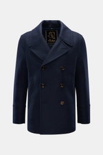 Front view of Sealup Pea coat 'Amalfi Peacoat' navy, a slim fit, double-breasted pea coat with wide lapels, slanted hip pockets, soft pure wool fabric, lightweight padding, small metal logo, and two inside pockets.

Additional description: 
<p>A nautical 