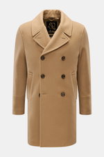 Sealup Short pea coat 'Genova' camel shown from front, soft wool-cashmere blend with lightweight padding, slim fit, double-breasted.