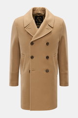 Sealup Short pea coat 'Genova' camel shown from front, soft wool-cashmere blend with lightweight padding, slim fit, double-breasted.
