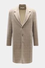 Jacob Cohen Mantel sand/taupe kariert, Frontansicht, Regular Fit, Mix aus Schurwolle und Cashmere, klassisches Karomuster, weicher Griff, Drei-Knopf-Leiste, fallendes Revers, paspelierte Fronttaschen, Ärmel mit Kissing Buttons, Unconstructed Design.