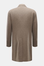 Rückansicht des Tagliatore Mantel graubraun meliert aus reiner Schurwolle, Slim Fit, mit Rückenmittelschlitz, weichem Griff, halb gefüttert.