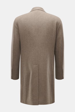 Rückansicht des Tagliatore Mantel graubraun meliert aus reiner Schurwolle, Slim Fit, mit Rückenmittelschlitz, weichem Griff, halb gefüttert.