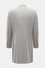 Tagliatore Mantel hellgrau meliert, reine Schurwolle, Slim Fit, Ungefüttert, Rückenmittelschlitz, unfertige Ärmel, Rückansicht, klassisch elegant.