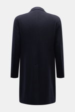 Tagliatore Coat navy shown from the back, slim fit pure virgin wool with center back vent, soft touch and classic silhouette.