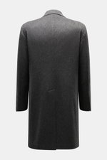 Rear view of Tagliatore Wool Coat Dark Grey Melange, showcasing its pure virgin wool fabric, slim fit, center back vent, and soft texture.

Description: <p>TAGLIATORE's signature understated elegance is expressed through this impeccably tailored double-br
