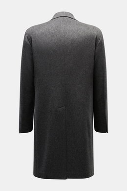 Rear view of Tagliatore Wool Coat Dark Grey Melange, showcasing its pure virgin wool fabric, slim fit, center back vent, and soft texture.

Description: <p>TAGLIATORE's signature understated elegance is expressed through this impeccably tailored double-br