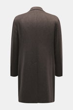 Back view of Tagliatore Wool Coat Dark Grey Melange, crafted from pure virgin wool with a slim fit, center back vent, and soft touch fabric.
