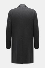 Tagliatore Wool coat dark grey/anthracite checked shown from the back, made of pure new wool with classic Glen check pattern, slim fit, half-lined, center back vent, and soft feel. Classic elegance from TAGLIATORE: Made from pure wool in a timeless Glen c