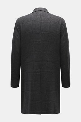 Tagliatore Wool coat dark grey/anthracite checked shown from the back, made of pure new wool with classic Glen check pattern, slim fit, half-lined, center back vent, and soft feel. Classic elegance from TAGLIATORE: Made from pure wool in a timeless Glen c