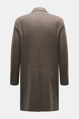 Back view of Tagliatore Wool coat taupe/dark brown checked with classic Glen check pattern made of pure new wool, soft feel. 

Description: <p>Classic elegance from TAGLIATORE: Made from pure wool in a timeless Glen check pattern, this coat impresses with