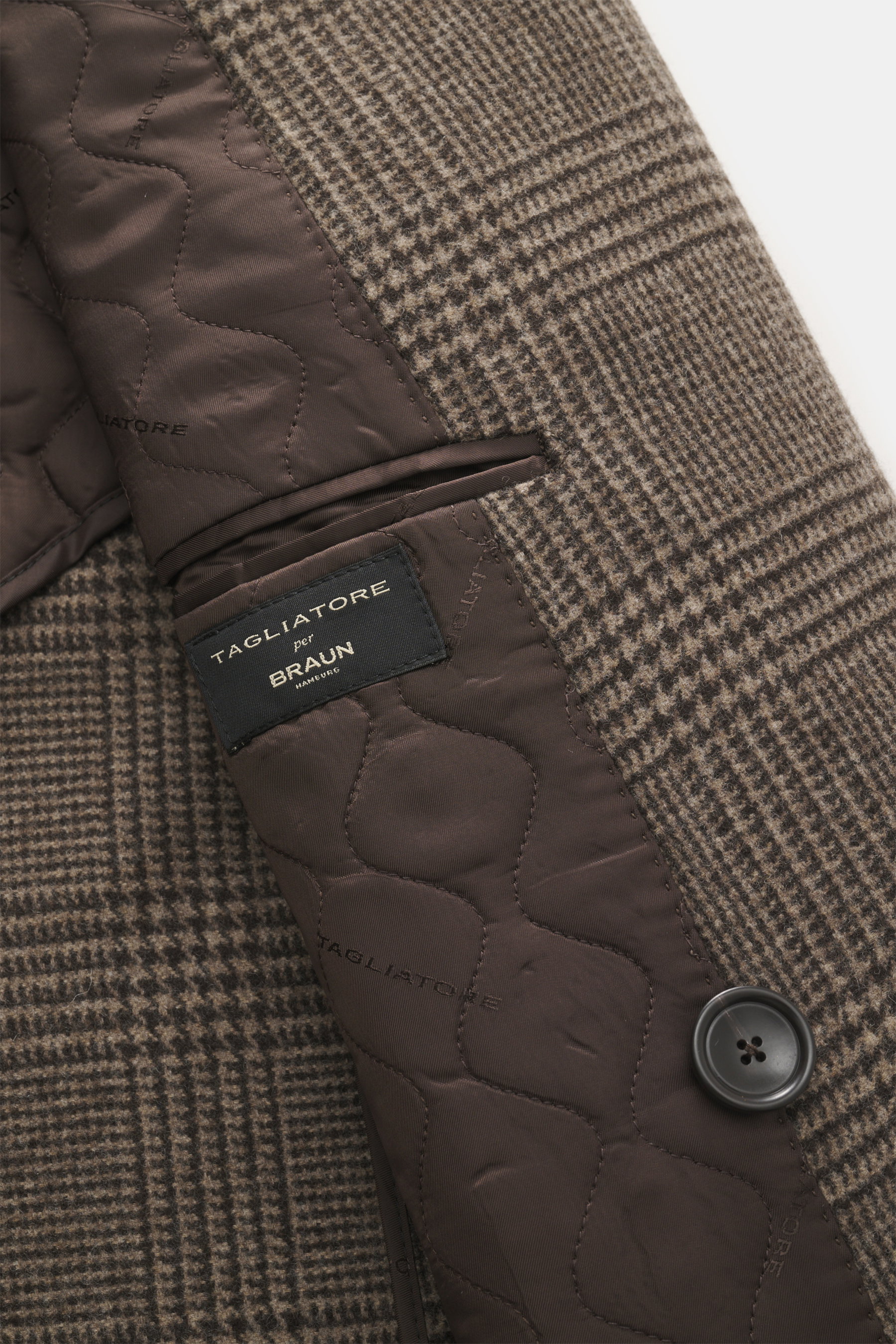 TAGLIATORE wool coat taupe/dark brown checked
