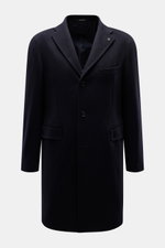 Front view of Tagliatore Cashmere Coat navy in pure cashmere, slim fit with tailored three-button style, notched lapel, chest and flap pockets.

Description: <p>Winter elegance with Italian sophistication: The wool coat by TAGLIATORE is a stylish companio