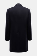 Rear view of Tagliatore Cashmere Coat navy in slim fit, showcasing pure cashmere fabric, center back vent, and tailored design.

Description: Winter elegance with Italian sophistication: The wool coat by TAGLIATORE is a stylish companion for sophisticated