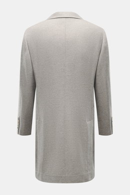 Back view of Brunello Cucinelli Cashmere Coat grey melange in pure cashmere, slim fit, with rear side vents and sleeve cuffs with buttons.

Description: <p>Elegant understatement in luxurious material quality: The super soft cashmere coat from BRUNELLO CU
