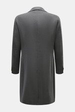 Back view of Luigi Bianchi Sakko dunkelgrau meliert, a slim fit, double-breasted wool-cashmere blazer with soft texture, showing the collar and sleeves.

Description for context (not in alt tag):
<p>Italienische Handwerkskunst vereint in exklusiver Her