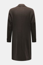 Back view of Luigi Bianchi Wool coat dark brown melange, pure virgin wool with soft touch, Slim Fit, classic design with center back vent.