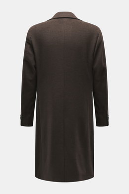 Back view of Luigi Bianchi Wool coat dark brown melange, pure virgin wool with soft touch, Slim Fit, classic design with center back vent.