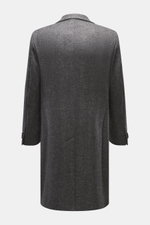 Back view of Luigi Bianchi Wollmantel dunkelblau/navy kariert, showcasing Italian craftsmanship in a classic wool cashmere slim fit coat with soft fabric.
