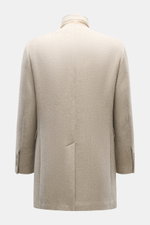 Rückansicht des Fay Mantel 'Duty Coat' beige meliert mit Fischgratmuster, variablem Reverskragen und Rückenmittelschlitz, Slim Fit.