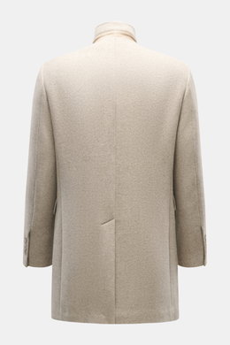 Rückansicht des Fay Mantel 'Duty Coat' beige meliert mit Fischgratmuster, variablem Reverskragen und Rückenmittelschlitz, Slim Fit.