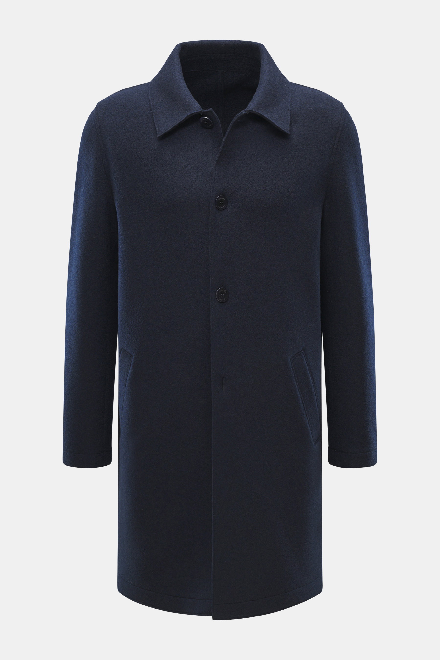 Lunaria Cashmere Cashmere Kurzmantel navy in Frontansicht, reine Cashmere, Regular Fit, Vier-Knopf-Stil, Umlegekragen, Fronttaschen, ungefüttert.