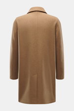 Rear view of the Lunaria Cashmere Cashmere short coat light brown, showcasing its unlined, regular fit with center back vent. Timeless elegance, masterfully staged: The exclusive short coat from LUNARIA CASHMERE combines a clear, noble design with the inc