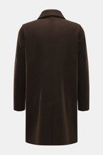 Rear view of Lunaria Cashmere Cashmere short coat dark brown in regular fit, showcasing turn-down collar, center back vent, and clean lines.  

Additional description:  
<p>Timeless elegance, masterfully staged: The exclusive short coat by LUNARIA CASHMER