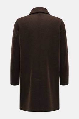 Rear view of Lunaria Cashmere Cashmere short coat dark brown in regular fit, showcasing turn-down collar, center back vent, and clean lines.  

Additional description:  
<p>Timeless elegance, masterfully staged: The exclusive short coat by LUNARIA CASHMER