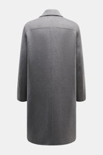 Ami Paris Wool coat grey shown from the back, made of virgin wool and cashmere with a soft touch, regular fit, five-button placket, short notch lapel, slanted welt pockets, two inside pockets, and an unconstructed design.