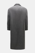 Ami Paris Wool coat dark grey melange shown from the back, pure new wool, textured quality, oversized fit, two-button placket, notched lapel, classic breast pocket, slanted welt pockets, sleeve cuffs with buttons, center back vent, smooth lining fabric, t