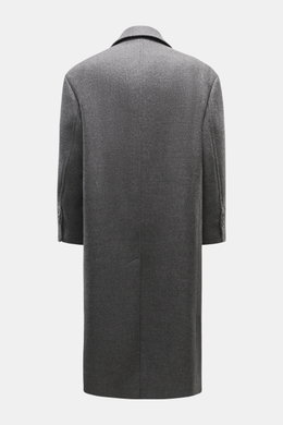 Ami Paris Wool coat dark grey melange shown from the back, pure new wool, textured quality, oversized fit, two-button placket, notched lapel, classic breast pocket, slanted welt pockets, sleeve cuffs with buttons, center back vent, smooth lining fabric, t