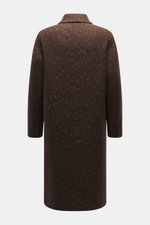 Back view of Percival Coat 'Minnesota' brown/white melange, regular fit with turn-down collar, five-button placket, chest pockets with button, side seam pockets, adjustable waist tabs, unconstructed design, made of a mix of wool, microfiber, and cotton in