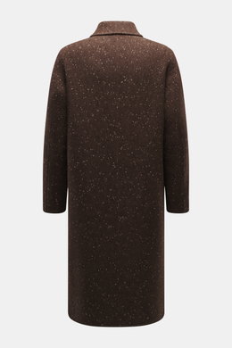 Back view of Percival Coat 'Minnesota' brown/white melange, regular fit with turn-down collar, five-button placket, chest pockets with button, side seam pockets, adjustable waist tabs, unconstructed design, made of a mix of wool, microfiber, and cotton in